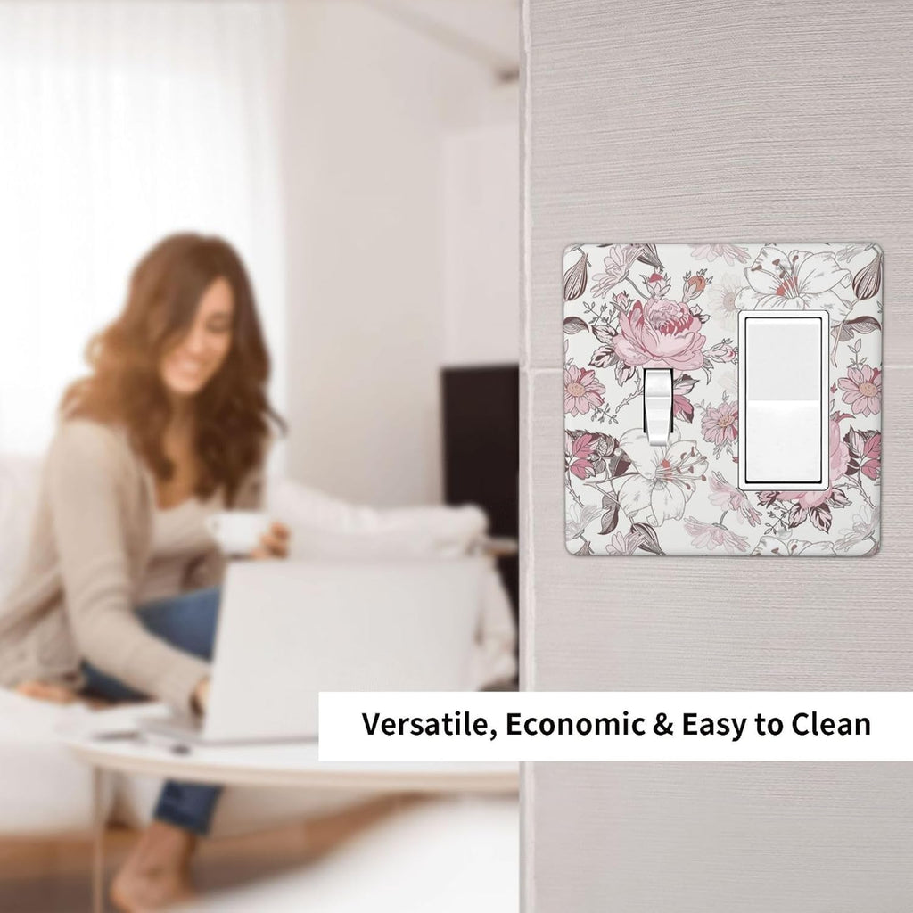 Outlet Covers Modern Watercolor Flower Pink White Wildflower 1 Toggle 1 Rocker Combination Decorative Wall Plate Light Switch Cover Plate Electrical Switch Plates for Bedroom Home Decor