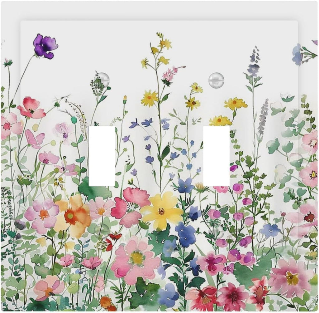 Decorative Switch Plates Boho Colorful Flowers Plant Rustic Wildflower 2 Gang Double Toggle Outlet Light Switch Cover Wall Plate Electrical Faceplate for Bed Room Bathroom Decor