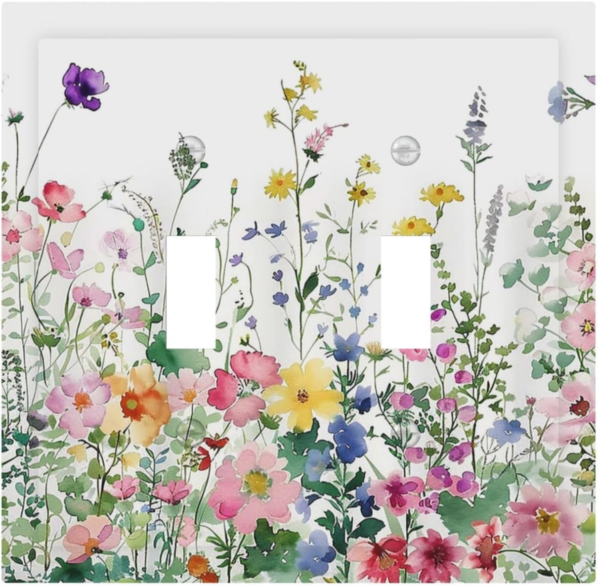 Decorative Switch Plates Boho Colorful Flowers Plant Rustic Wildflower 2 Gang Double Toggle Outlet Light Switch Cover Wall Plate Electrical Faceplate for Bed Room Bathroom Decor