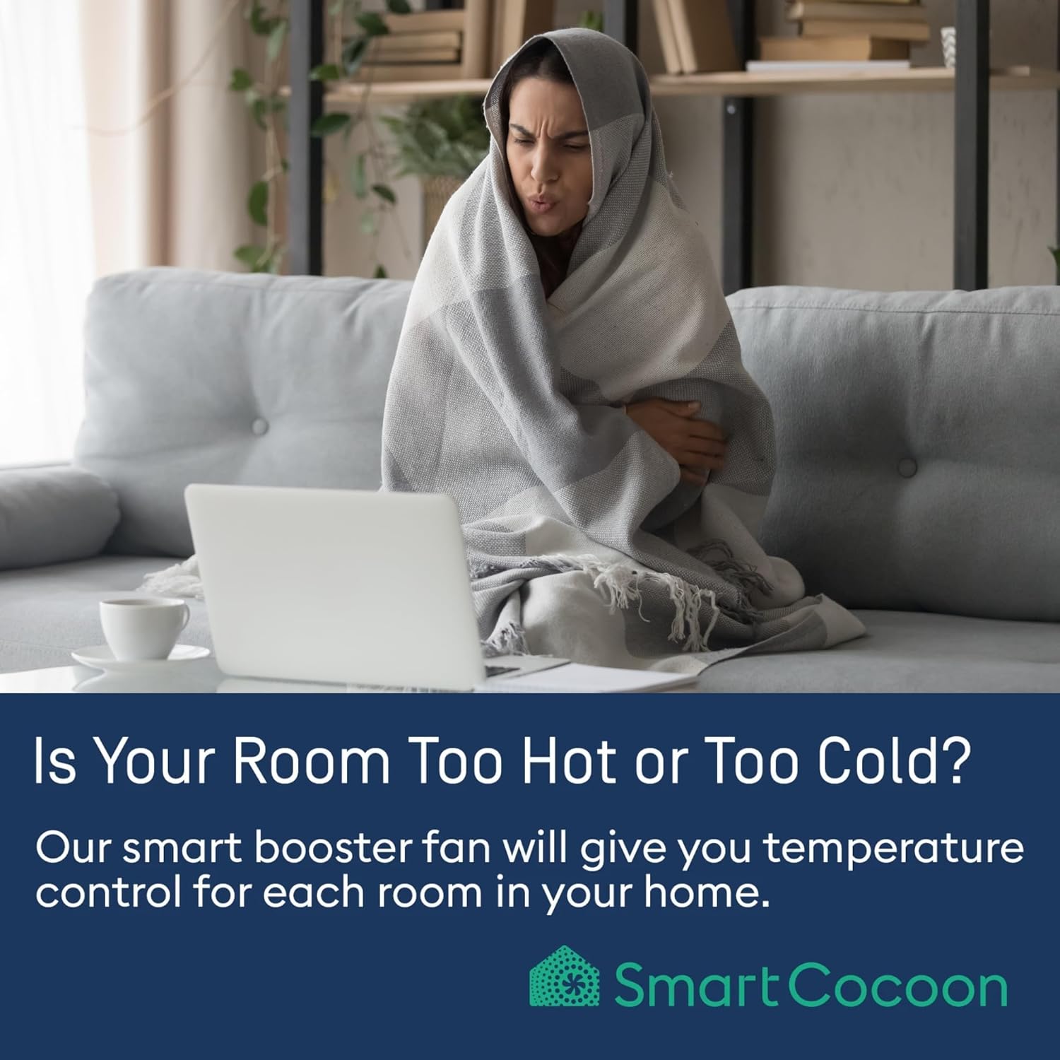 4X10 Register Booster Fan with Temperature & Humidity Sensor - Smart Dual Air Conditioner & Heater Floor Fan for Smart Home - Integrates with Ecobee & Nest Thermostats