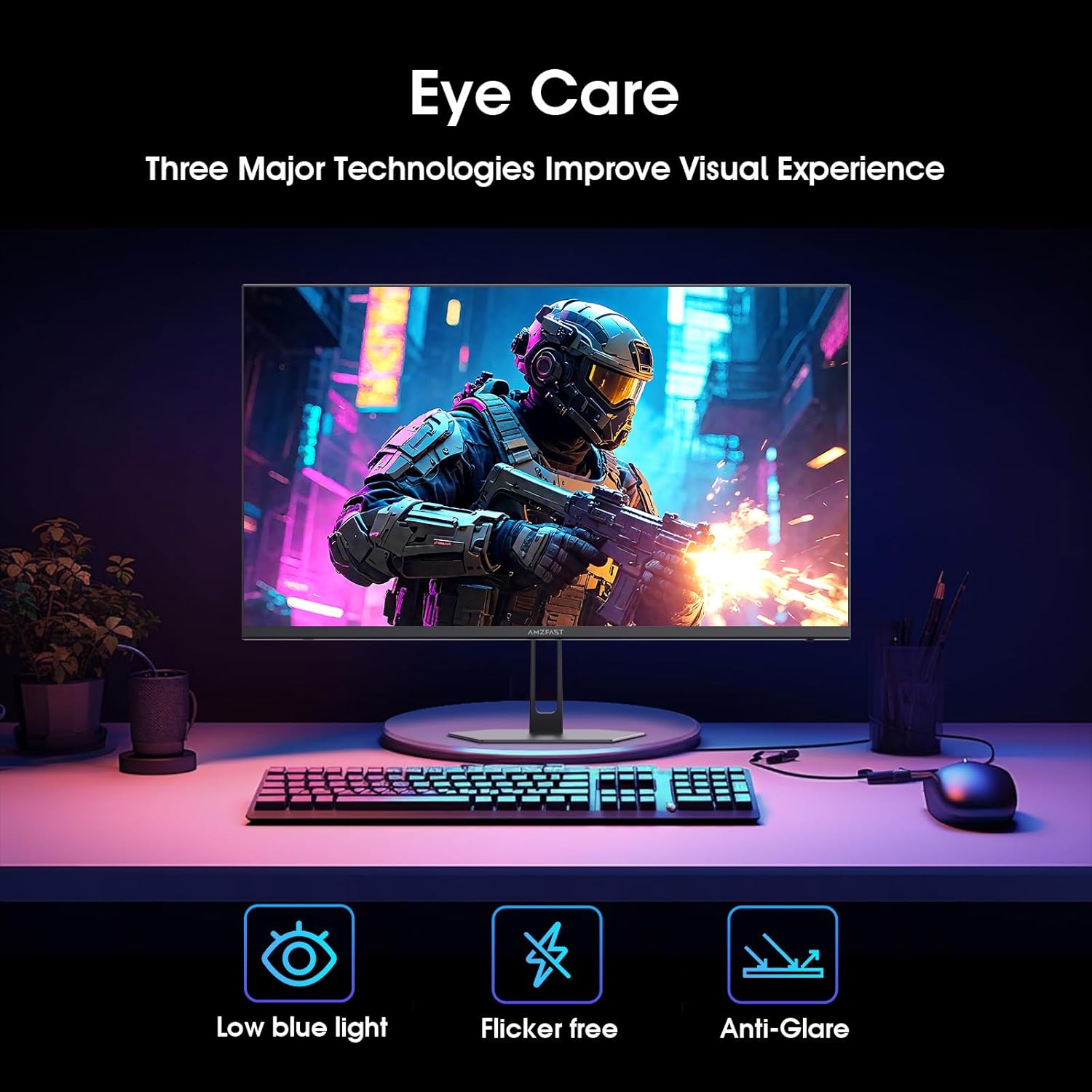 Amzfast 24 Inch Gaming Monitor 180Hz 200Hz FHD 1080p Computer Monitor, 1ms Adaptive Sync, 3000:1, 129% sRGB HDR Display, Eye Care VESA 75x75 Metal Stand HDMI 2.0 | DP 1.4, AMZG24X1