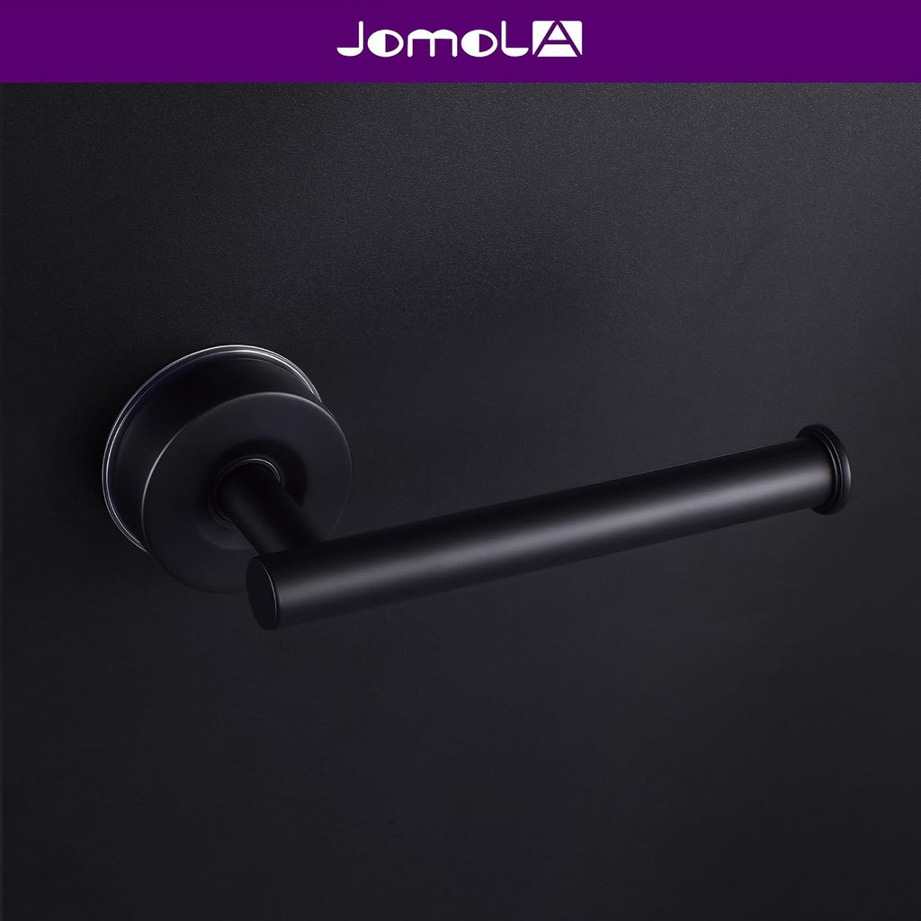 JOMOLA Toilet Paper Holder, Matte Black Stainless Steel Suction Cup Wall Mount, No-Drilling Bathroom Tissue Paper Towel Holder for Kitchen, RV, 1 Pack