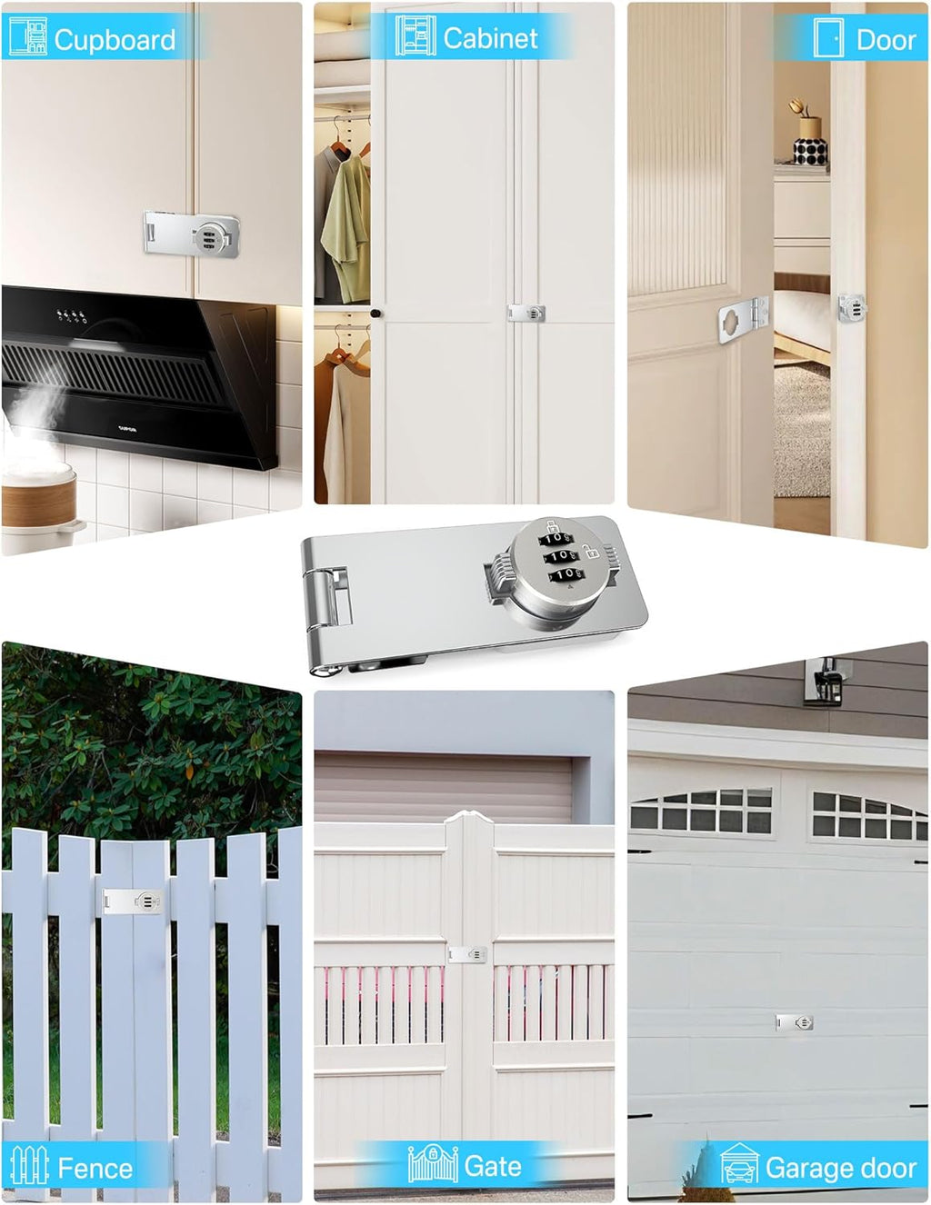 Keyless Cabinet Combination Lock 3-Digit Password Twist Knob Hasp Latch Durable Zinc Alloy Keyless Lock for Doors, Cabinets,Drawers, Closets & Fences (2 Pack, Silver)