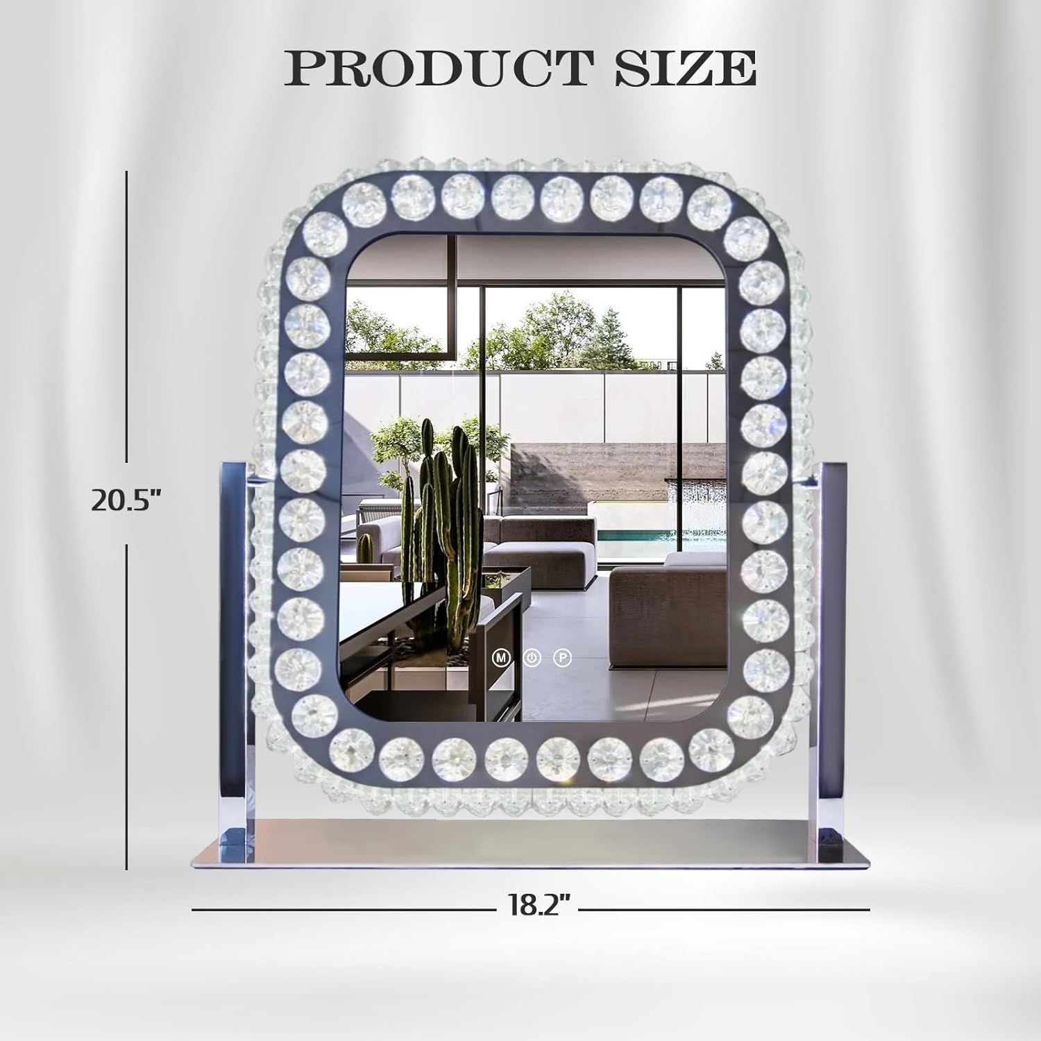Hollywood Crystal Vanity Mirror with Lights 3 Color Adjustable Brightness Light 360° Rotation Large Crystal Lighted Vanity Mirror for Tabletop Desk Crystals LED Makeup Mirror with Lights