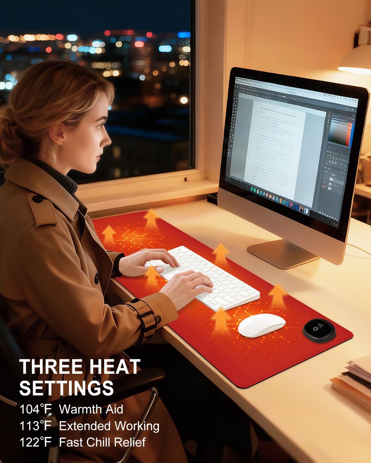 Heated Desk Pad, 31.5" x 13" Leather Non-Slip Warm Desk Pad, Large Mouse Mat with 3 Levels Heating & 3 Hours Auto Shut-Off, Hand and Foot Warmer for Office, Home, Red