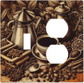 Decorative Outlet Covers Vintage Coffee Beans Leaf Cup 2 Gang Wall Plate Cover Single Toggle Duplex Combo Two Switch Light Switch Cover Plate Jumbo Dual GFCI Faceplate