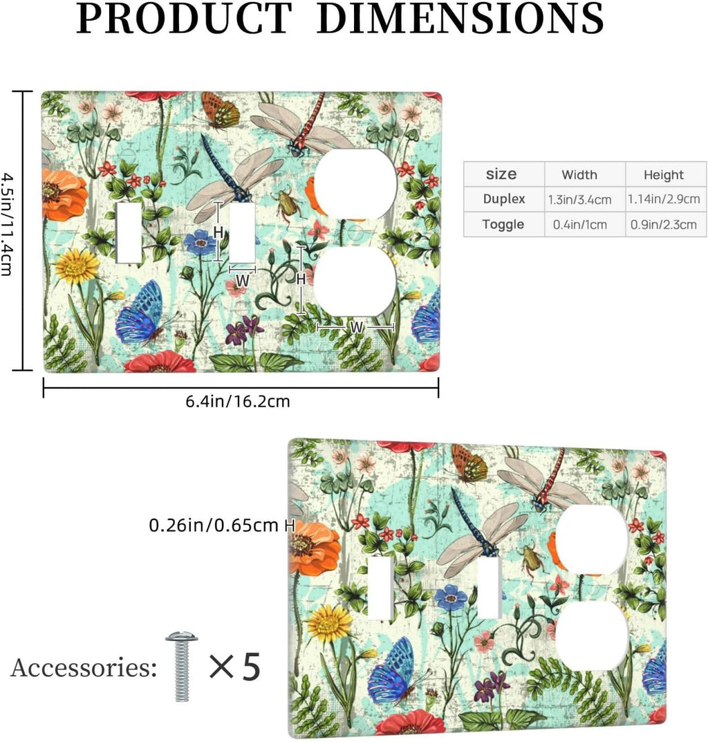 Dragonflies Flowers Butterfly 3 Gang Toggle Toggle Outlet Outlet Light Switch Cover Decorative Wall Plate Cover For Home Living Bedroom Kitchen Decorative