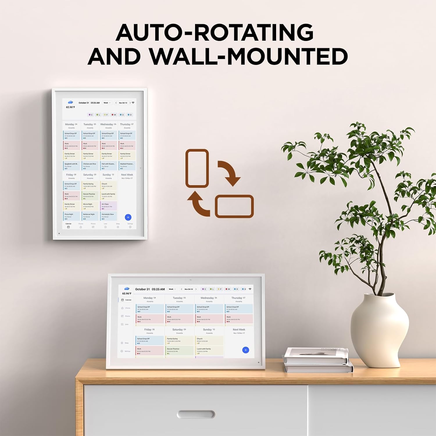 Mezed 15.6" Smart Digital Calendar, Meal Schedule, Duty Chart, HD Smart Touch Screen Home Interactive Electron Calender - Built-in Digital Photo Frame Function (white, 15.6)