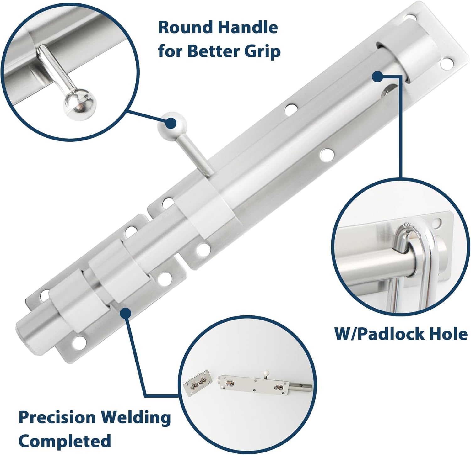Alise 10 inch Barrel Bolt Latch, Slide Bolt Latch,Heavy Duty Solid SUS304 Stainless Steel Slide Lock for Wooden Fence,Barn Door,Interior or Outdoor Door Brushed Nickel MS9200-LS
