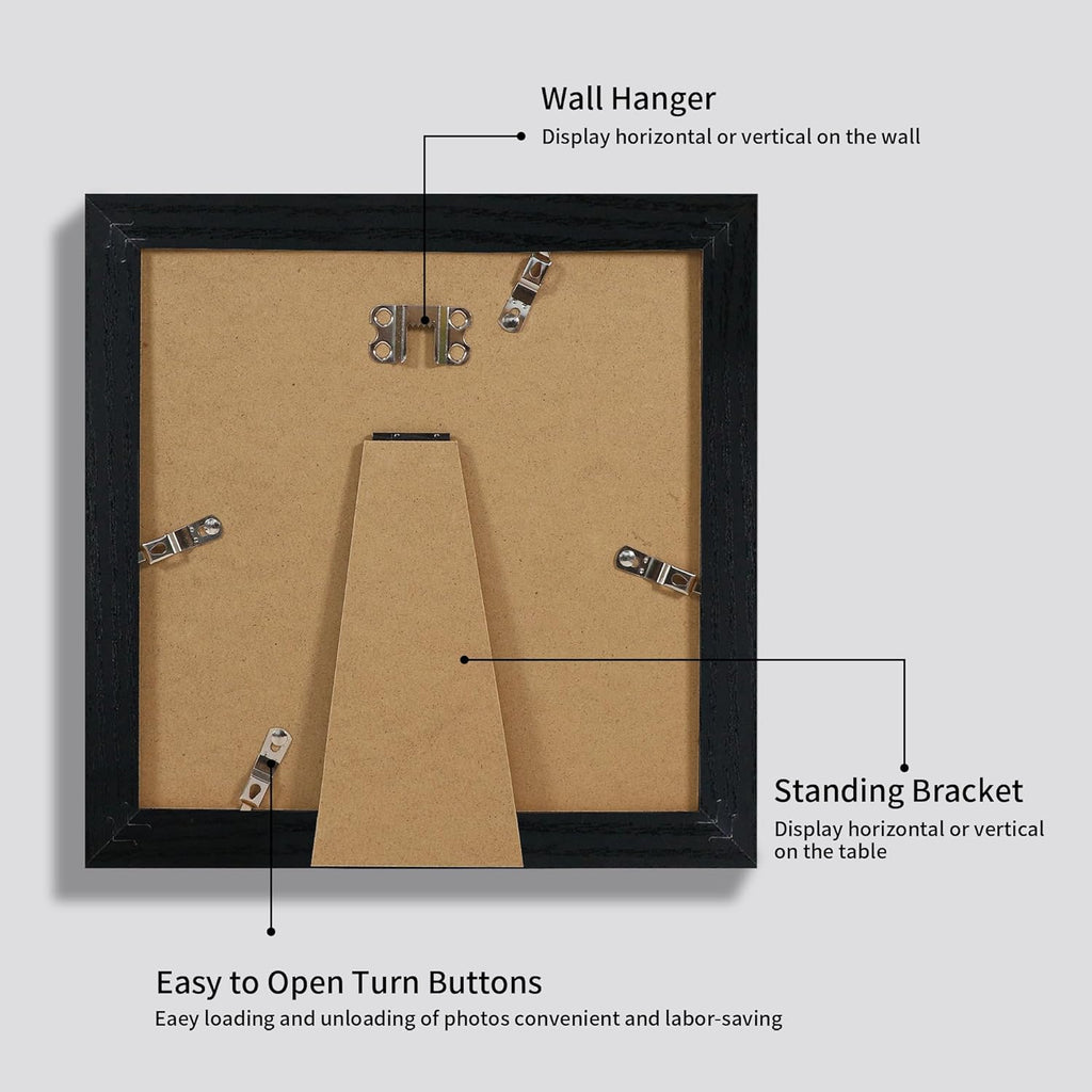 iRahmen 8x8 Picture Frames Set of 4 with High Definition Real Glass, Black Frames Display 6x6 Picture with Mat or 8x8 Without Mat, Wood Square 8 x 8 Photo Frame for Wall Mount and Tabletop Display