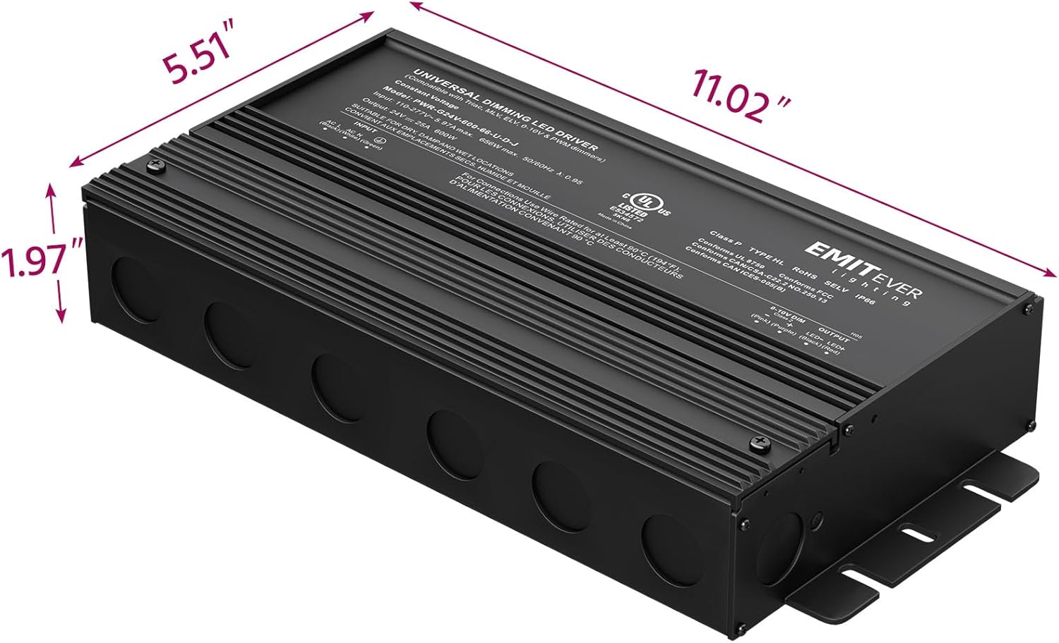 EMITEVER Dimmable Led Driver, 600W AC 110V-277V to DC 24V Transformer, 5-in-1 Dimming: ELV/MLV/TRIAC / 0-10V / 1-10V / 10V PWM/Potentiometer, Waterproof IP67 and UL Listed