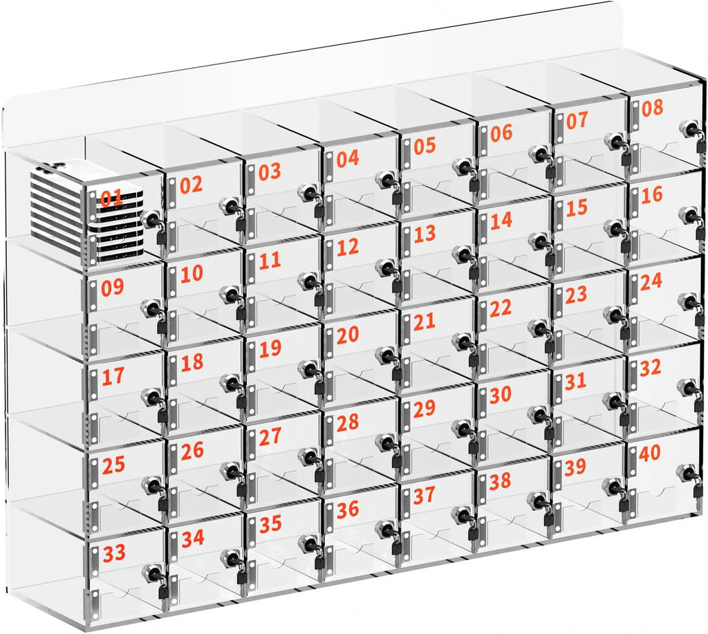 Cell Phone Locker 100 Slots, Wall-Mounted Cell Phone Lock Box with Keys, Acrylic Cell Phone Storage Locker for Office Classroom Gym, Clear Cell Phone Locker Cabinet for Storage (Large 40 Slots)