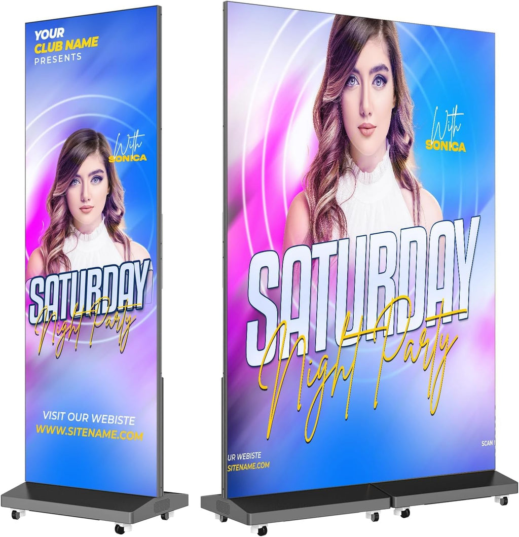 MWE P1.86 Spliceable LED Poster Screen with Flight Case, Foldable LED Digital Signage Advertising Display Kiosk with Publishing System, Portable Digital Poster for Events and Rentals (2 Panels), Black