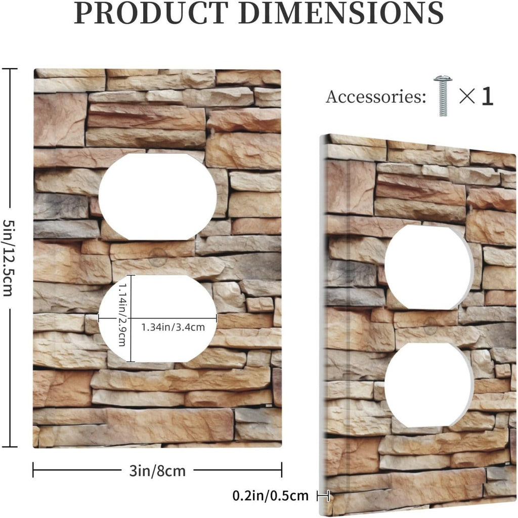 Outlet Covers Stone Textured Brown Brick Natural Stone 1 Gang Duplex Light Switch Cover Decorative Switch Plates Electrical Receptacle Faceplate Wall Plate For Farmhouse Cabin Decor