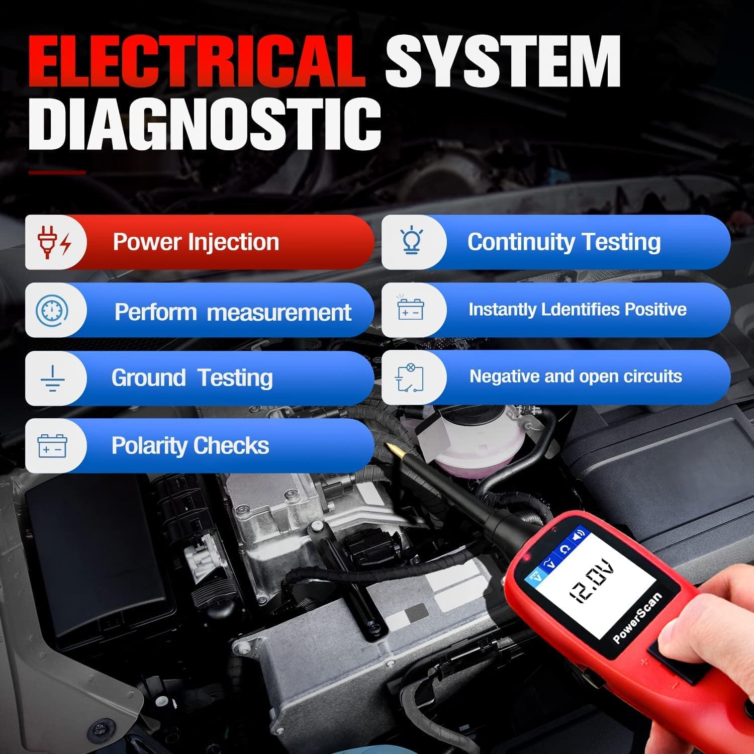 Autel PowerScan PS100 Power Circuit Probe Kit - 12V 24V Car Circuit System Diagnostic Tool, Automotive Circuit Tester with 20ft Extension Cable, Easy to Read AC/DC Current Resistance