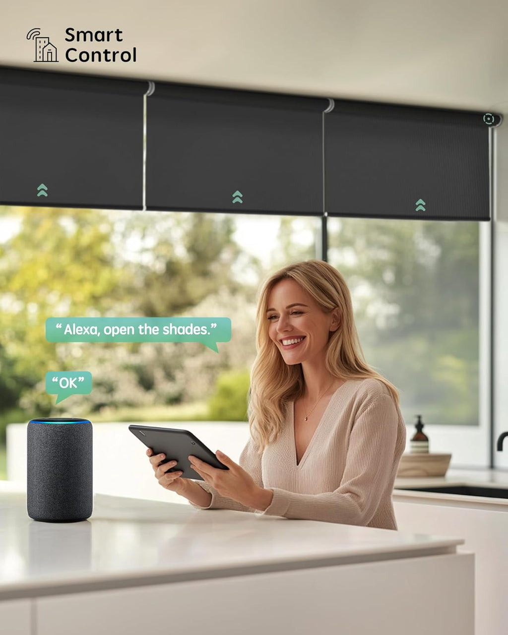 Yoolax Smart Coupled Roller Shades Compatible with Alexa Google, Motorized Blinds with Remote Blackout Coupled Roller Shades for X-Large Windows, Custom Size (XL Coupled-Vinyl Dark Gray)