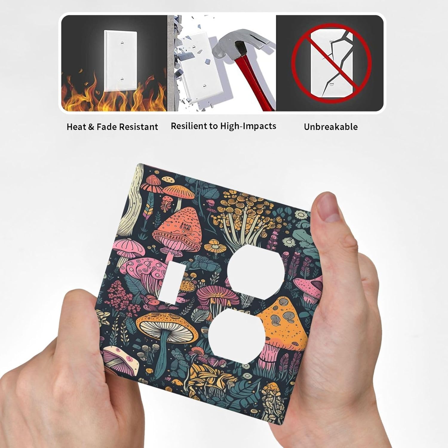 Decorative Outlet Covers Cartoon Comics Colorful Mushrooms 2 Gang Wall Plate Cover Single Toggle Duplex Combo Two Switch Light Switch Cover Plate Jumbo Dual GFCI Faceplate