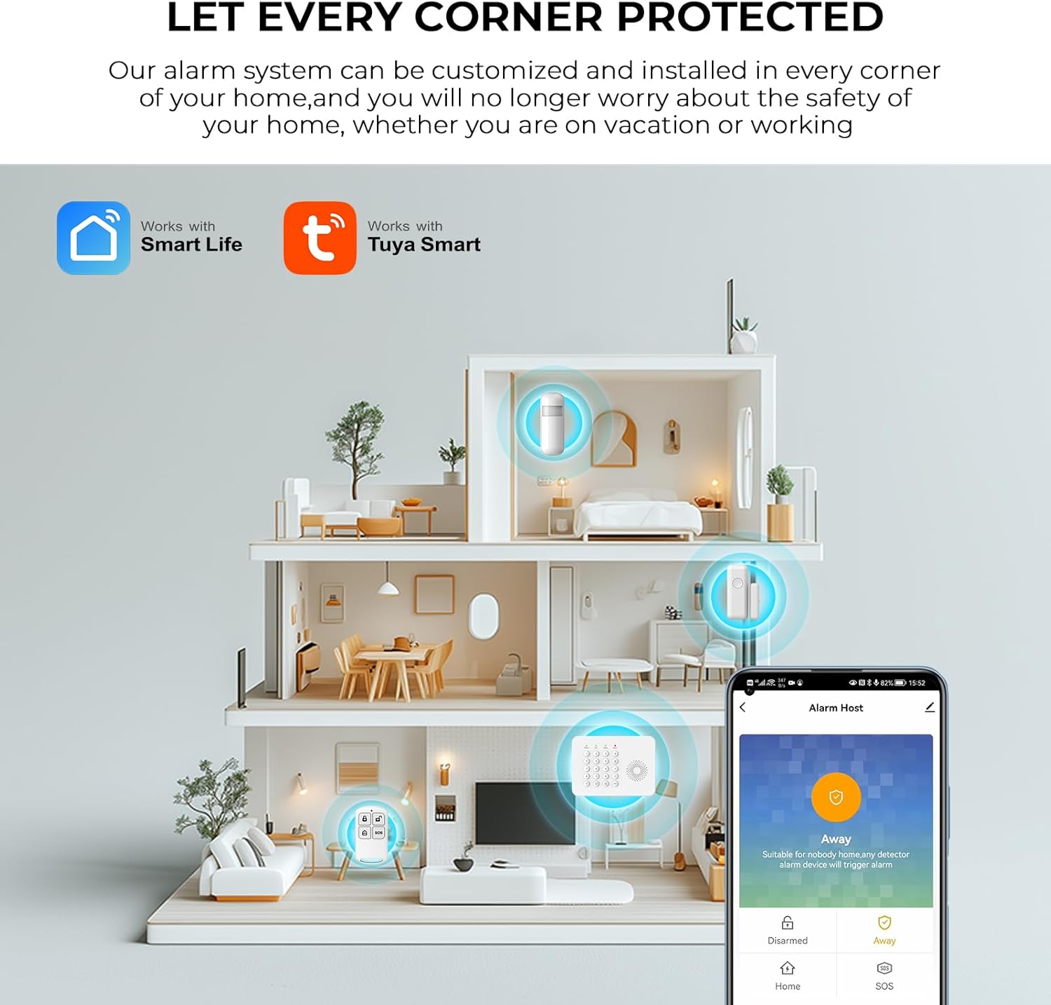 PGST Wireless Home Alarm System,Smart Home Security System,DIY Expandable Door Alarm/Motion Sensors with 4G Call/Phone App Alert,24/7 Professional Monitoring,13 Pieces Alarm Kits For Villa,Kids Safety