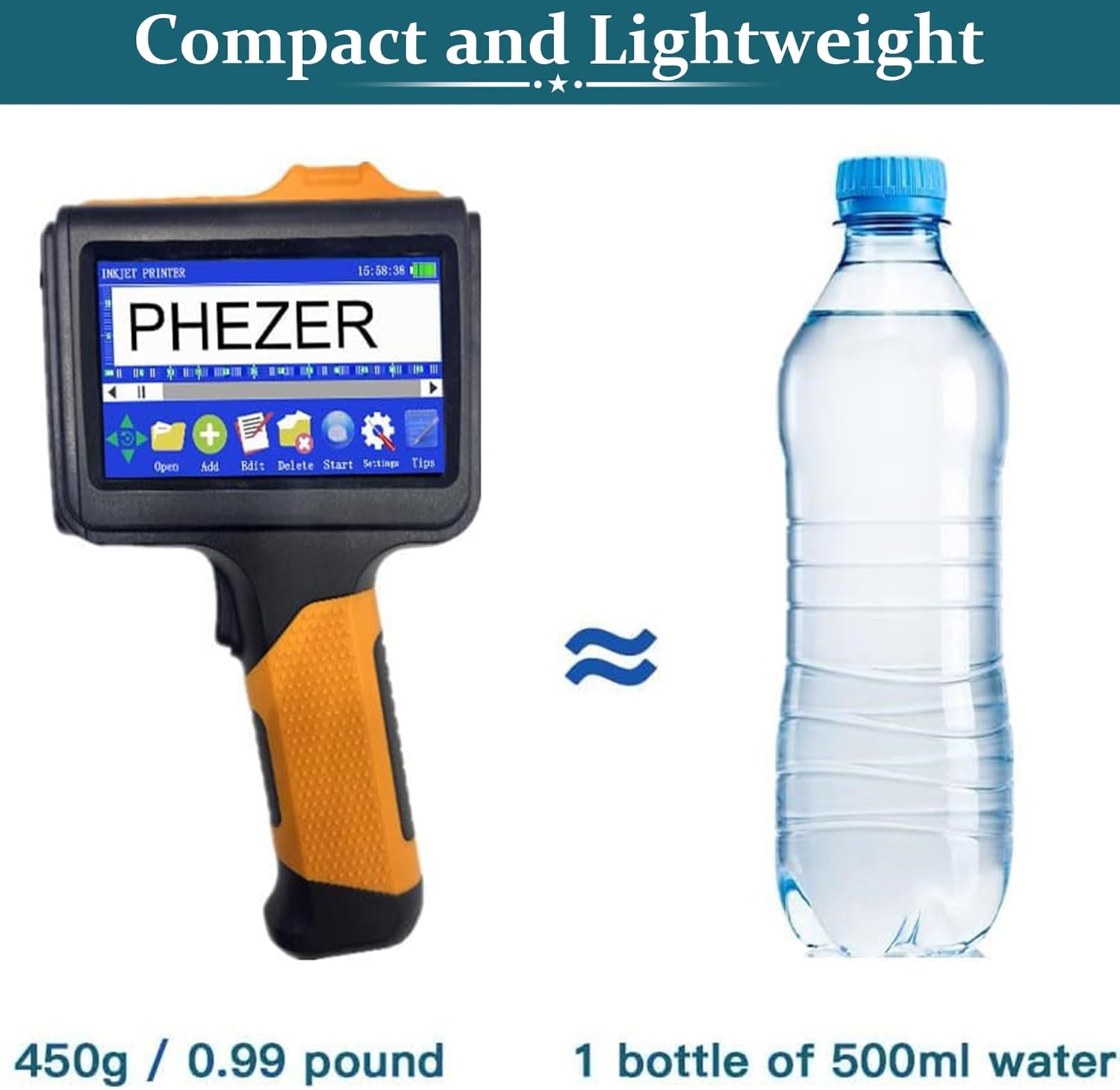 Phezer P19 Handheld Inkjet Printer for Any Surface, Portable 360° All-Round Coding Machine Print Height 2-12.7mm for Date/Time/Barcode/QR Code/Logo, with Cartridge(Anti-Slip Handle, Upgrade Version)