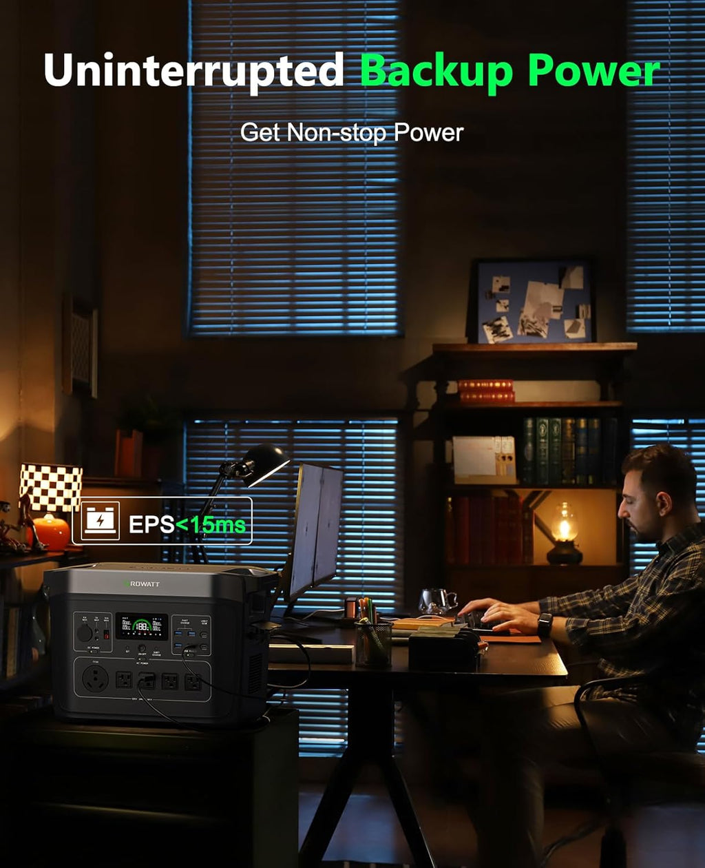 GROWATT Portable Power Station ，INFINITY 2000 Black Electric Solar Generator，2048Wh LifePO4 Battery,2400W AC Output for Home Use, Outdoor Camping, RVs and Emergency Backup(Solar Panel Optional)