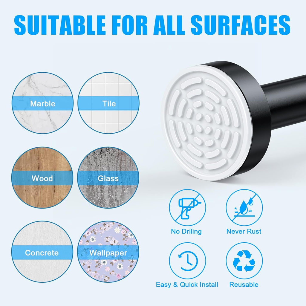 TEECK Shower Curtain Rod, 32-92 inch Adjustable Spring Tension Curtain Rod, Never Rust Anti-Slip Shower Curtain Rod for Bathroom, No Drilling, Never Collapse, Easy to Use, Black