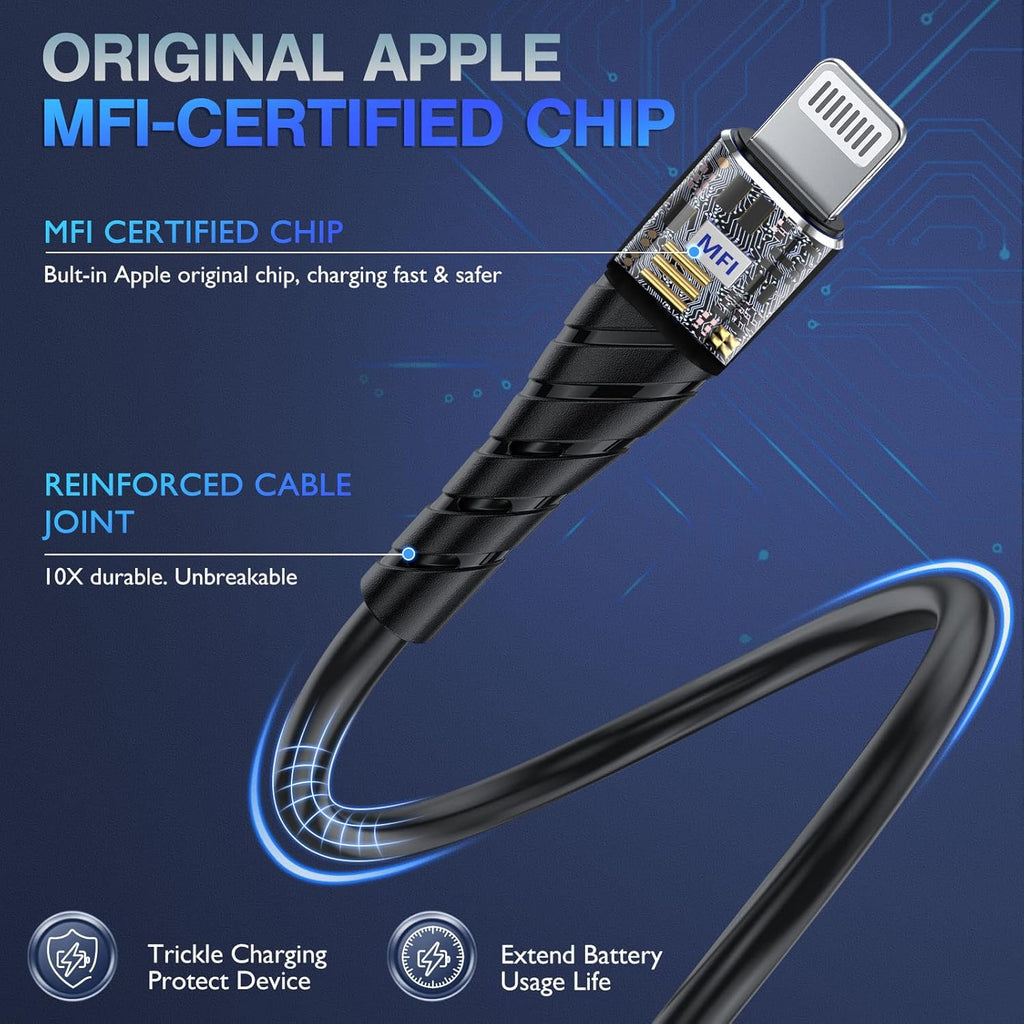 OIITH MFi Certified for iPhone Charger Cable 3 Pack 10 Ft, Extra Long for Lightning Charging Cord, Fast 2.4A for iPhone USB Cord Compatible with iPhone12/11/XS/Max/XR/X/8/8P/7P/6/iPad - Indigo