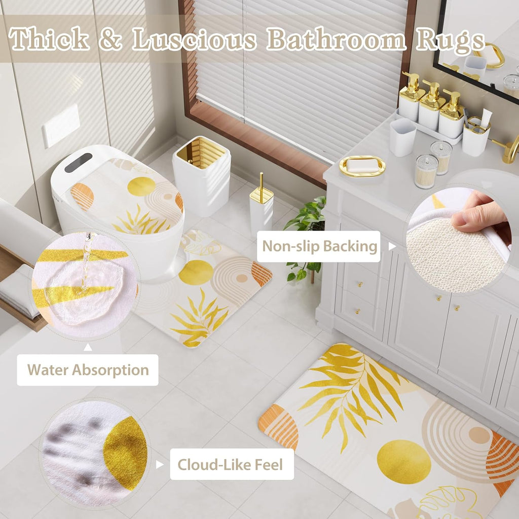 Bathroom Set - Bathroom Sets with Shower Curtain and Rugs, Bathroom Accessory Set, White Bathroom Accessories Set with Trash Can, Toilet Brush and Soap Dispensers