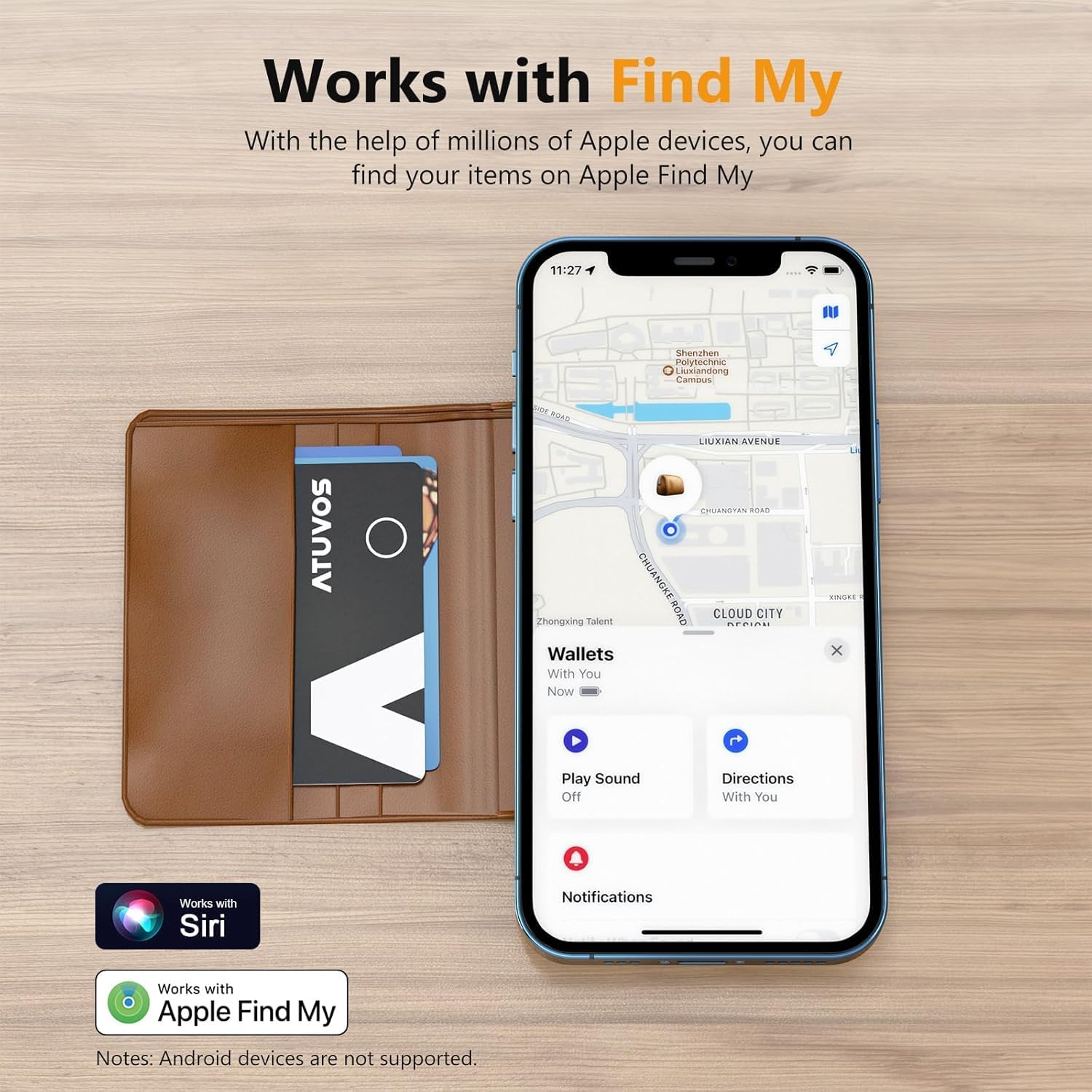 [Apple MFi Certified] ATUVOS Rechargeable Wallet Card, Ultra-Thin 1.6mm Blueooth Air Tag Tracker Works with Apple Find My (iOS Only), Item Locator for Passport, Luggage, IP67 Waterproof, 2 Pack