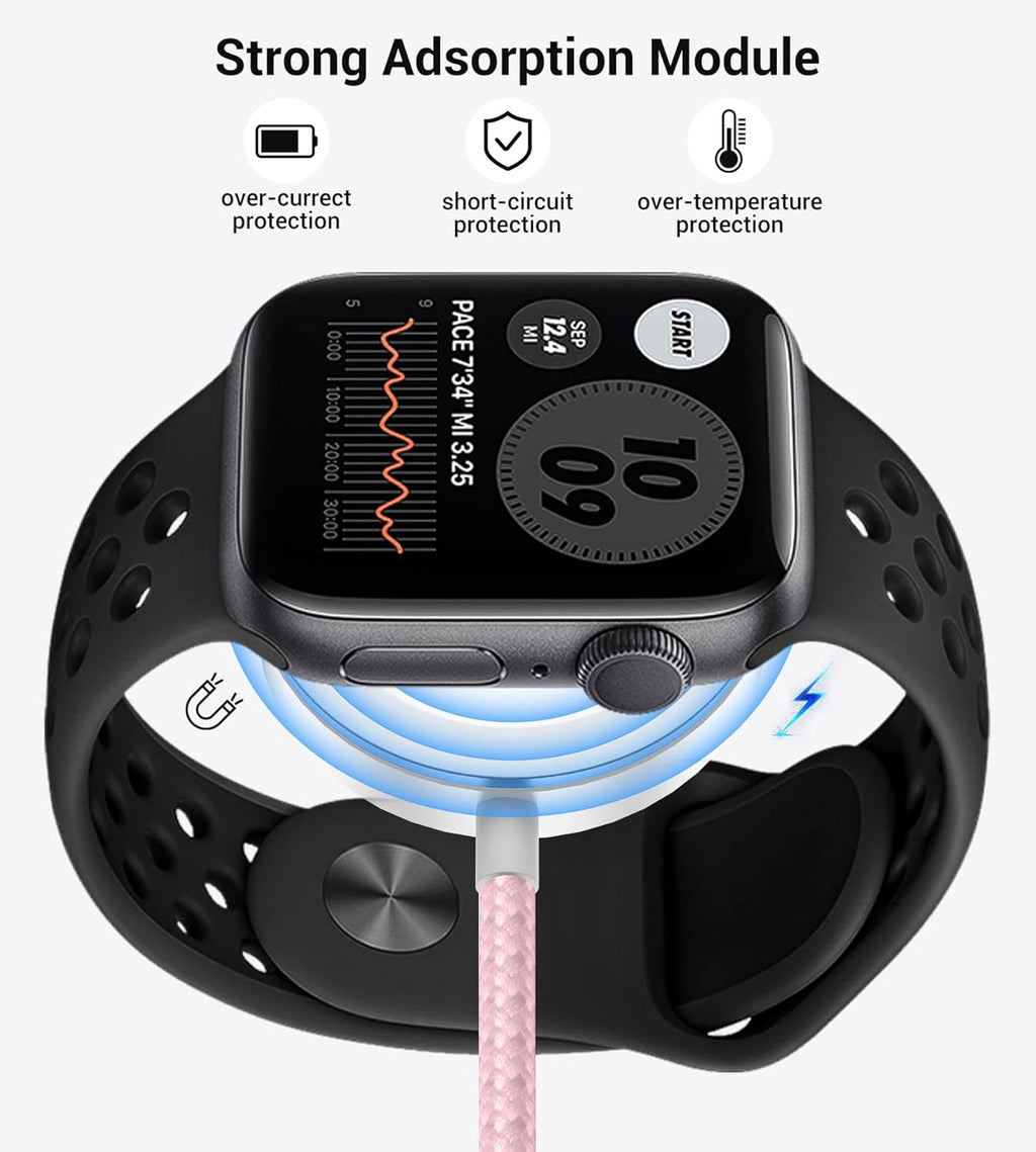 Temdan for Travel Vacation Essentials,3 in 2 USB C Cable for Apple Watch Charger/iPhone 16 Charger/Lightning,Multi Charging Cable Cord,Camping Essentials,Designed for iWatch & iPhone 16-12-4FT Pink