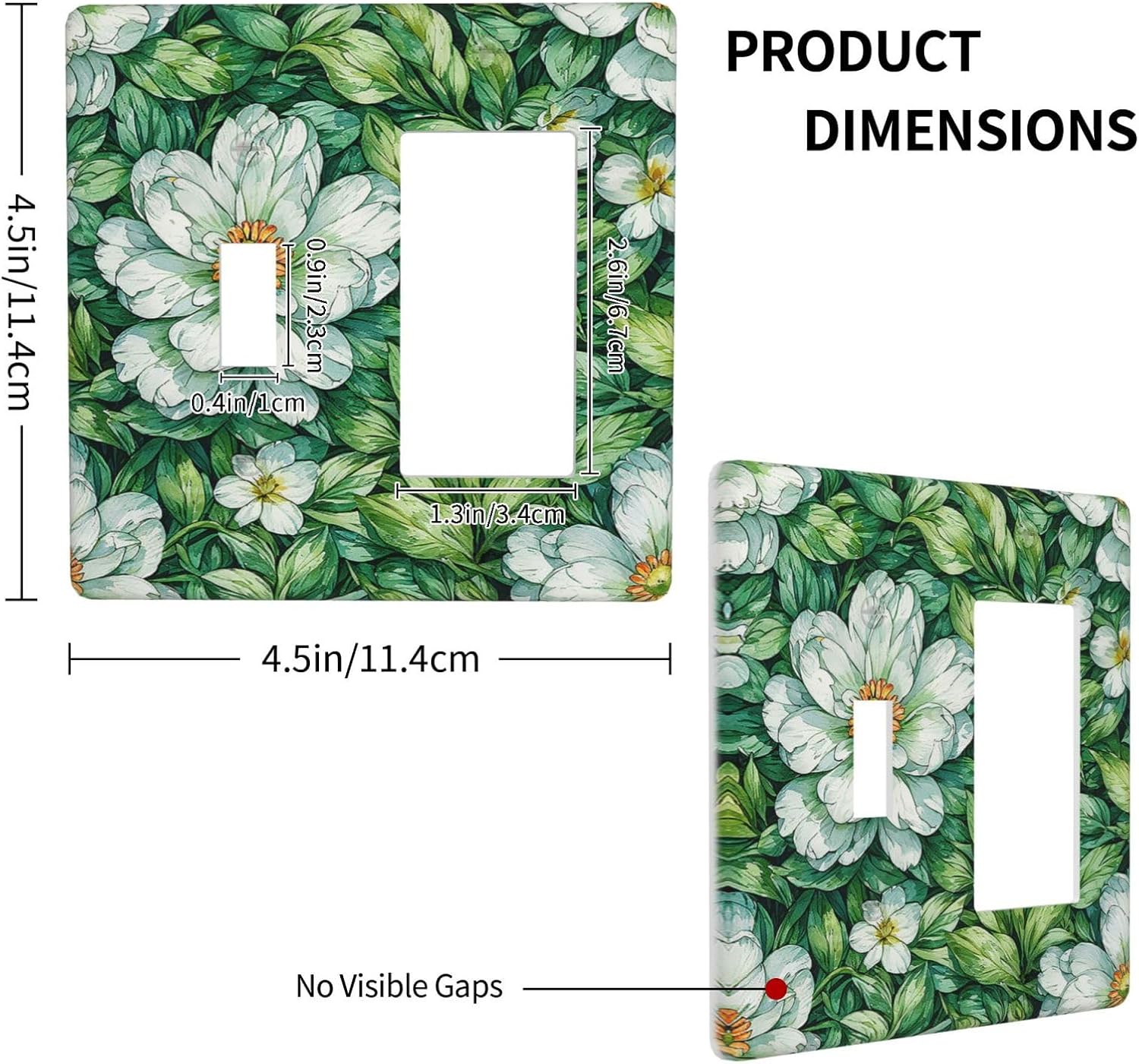 Vintage Floral White Flowers Green Plants Leaves Outlet Covers 1 Toggle 1 Rocker Combination Light Switch Cover Plate Decorative Wall Plate Electrical Switch Plates for Bedroom Bathroom