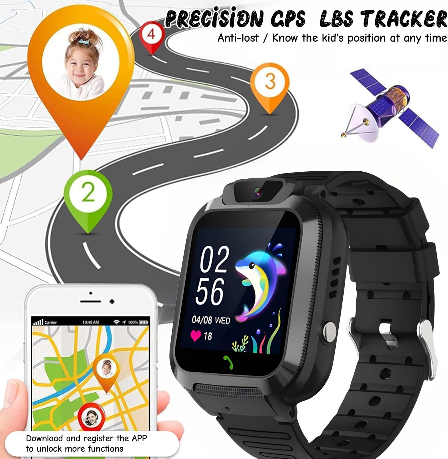 2G Kids Smart Watch, SOS Emergency Call, Video Calling, Waterproof Activity Tracker for 3-12 Years Girls/Boys - Birthday Gift Idea