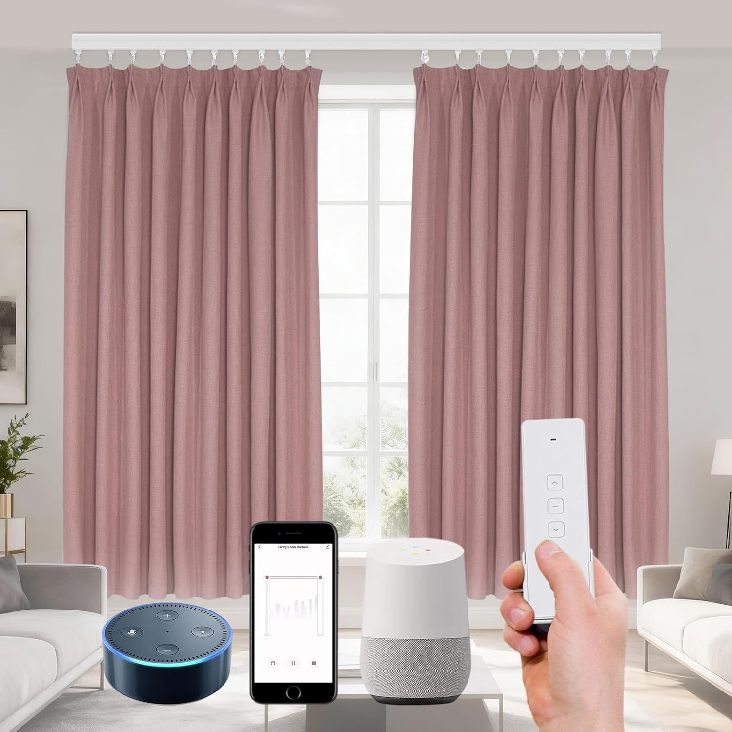 Electric Curtain Track, 7.08-13.78ft Motorized Curtain Track System, Smart Electric Curtain Rail with Remote Control, App & Voice Control, Compatible with Alexa and Google Home