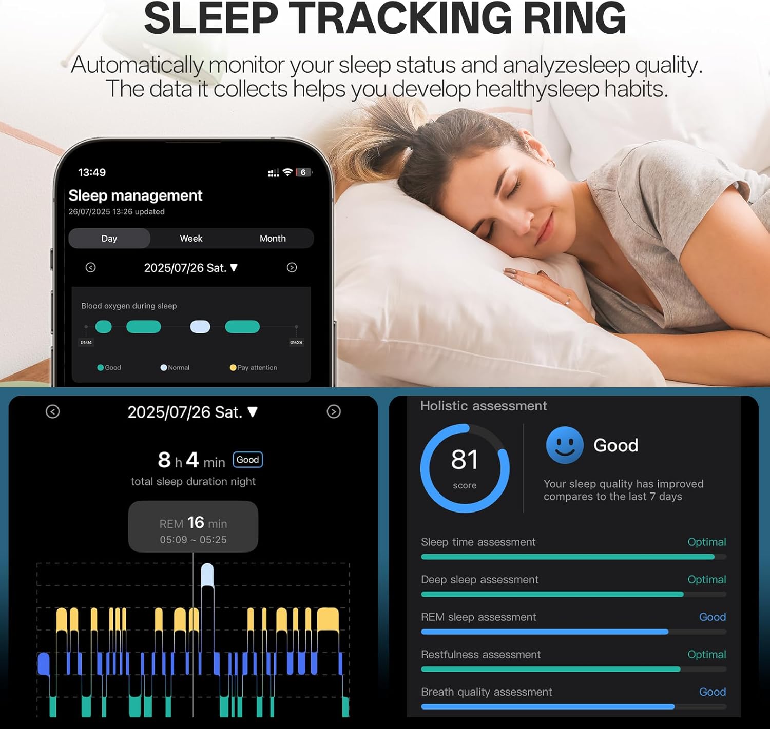 Smart Ring with Vibration Alerts, health tracker ring with Body Temperature Monitor, Heart Rate, Sleep & Fitness Tracking, Waterproof Activity Ring for Men & Women, No App Fees (Silver, 11#)