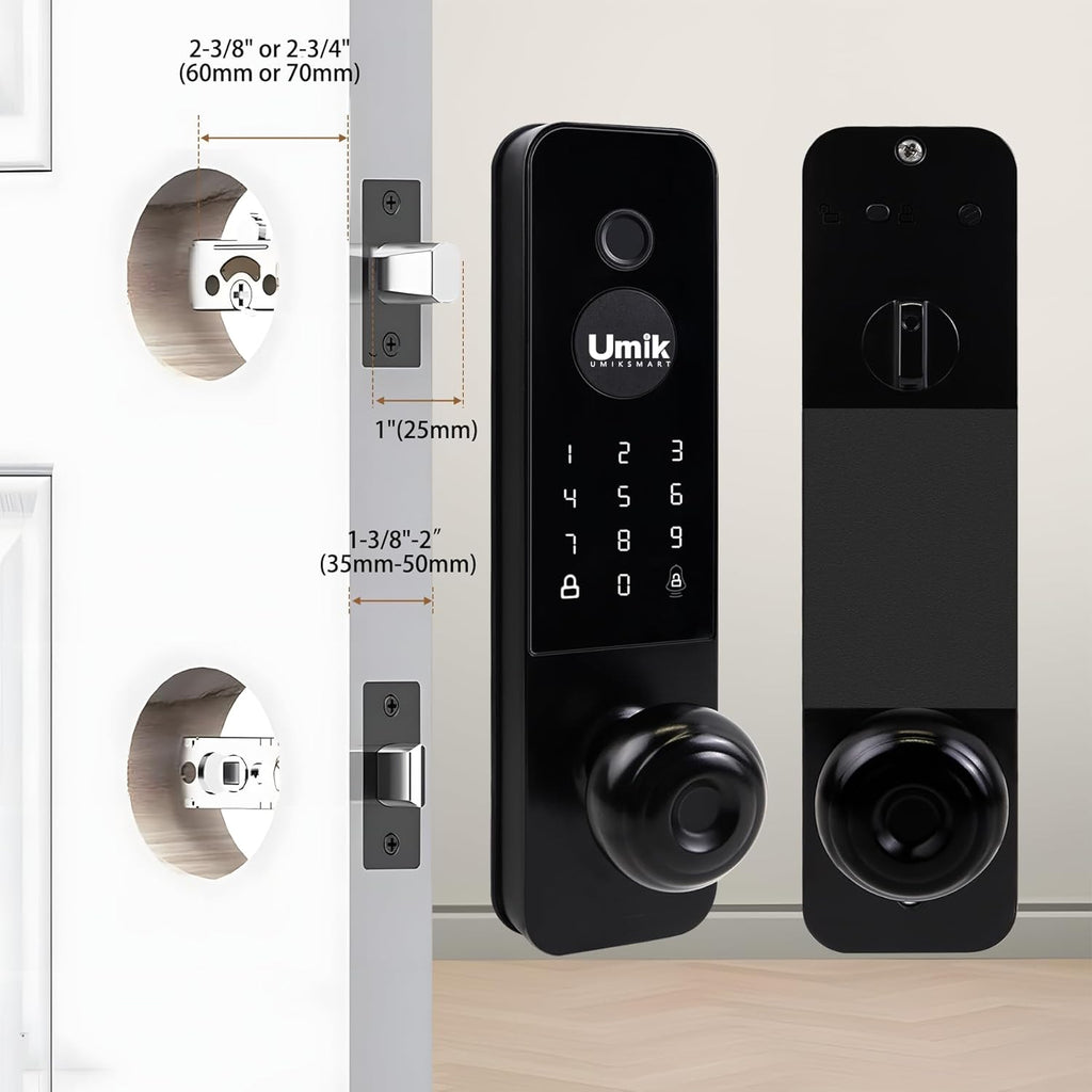 Smart Door Lock, Keyless Entry Fingerprint Door Lock with Knob, Electronic Smart Door Knob with Digital Keypad, App Remote Control, WiFi Smart Deadbolt Lock for Front Door, Matte Black
