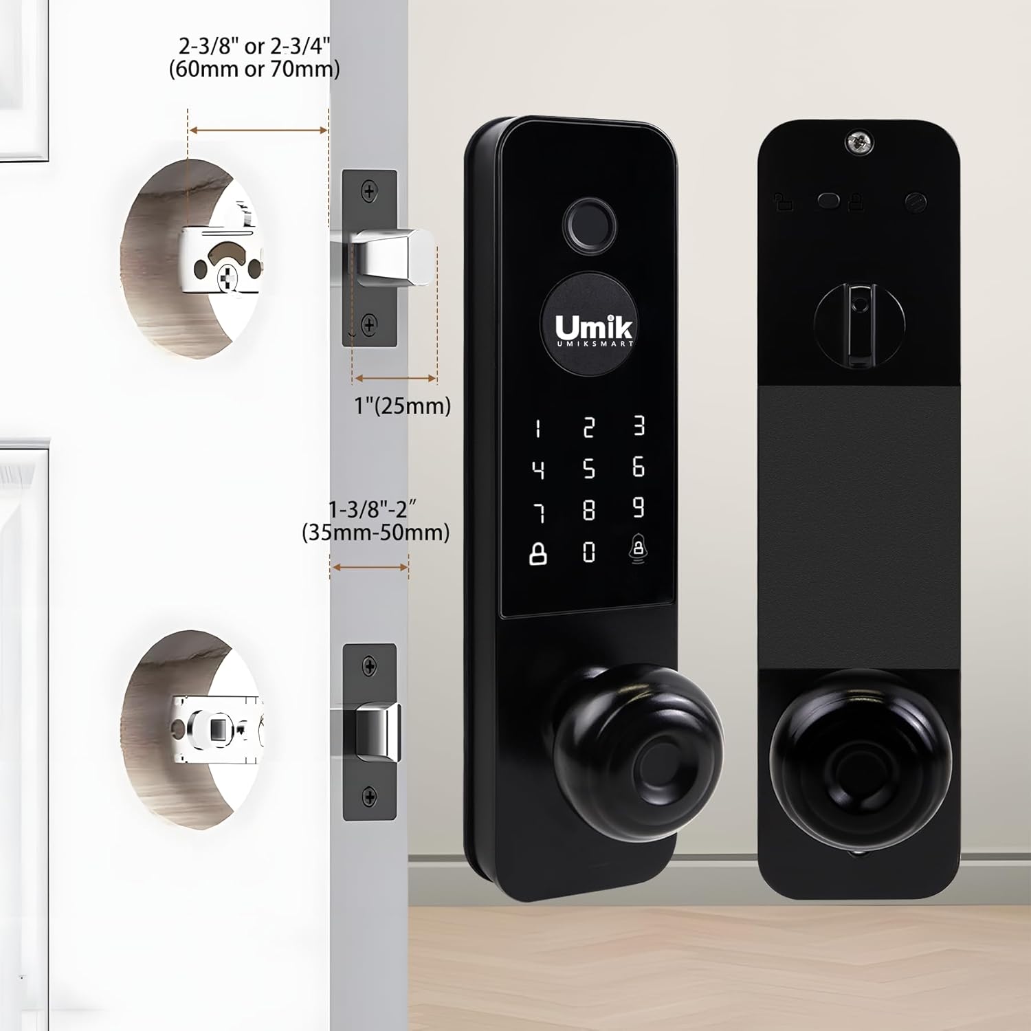 Smart Door Lock, Keyless Entry Fingerprint Door Lock with Knob, Electronic Smart Door Knob with Digital Keypad, App Remote Control, WiFi Smart Deadbolt Lock for Front Door, Matte Black