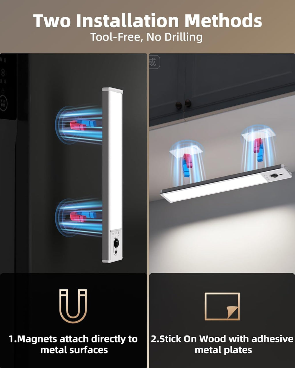 EZVALO Under Cabinet Lighting with Charging Station, Rechargeable Motion Sensor Light Indoor, Dimmable Closet Lights Wireless, 5700K, Motion Activated Under Counter Lights for Kitchen,Pantry(3 Pcs)