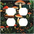 Decorative Outlet Covers Red Mushroom Flowers Green Leaf Plants 2 Gang Wall Plate Double Duplex Light Switch Cover Switch Plate Covers Faceplate for Bedroom Home Decor