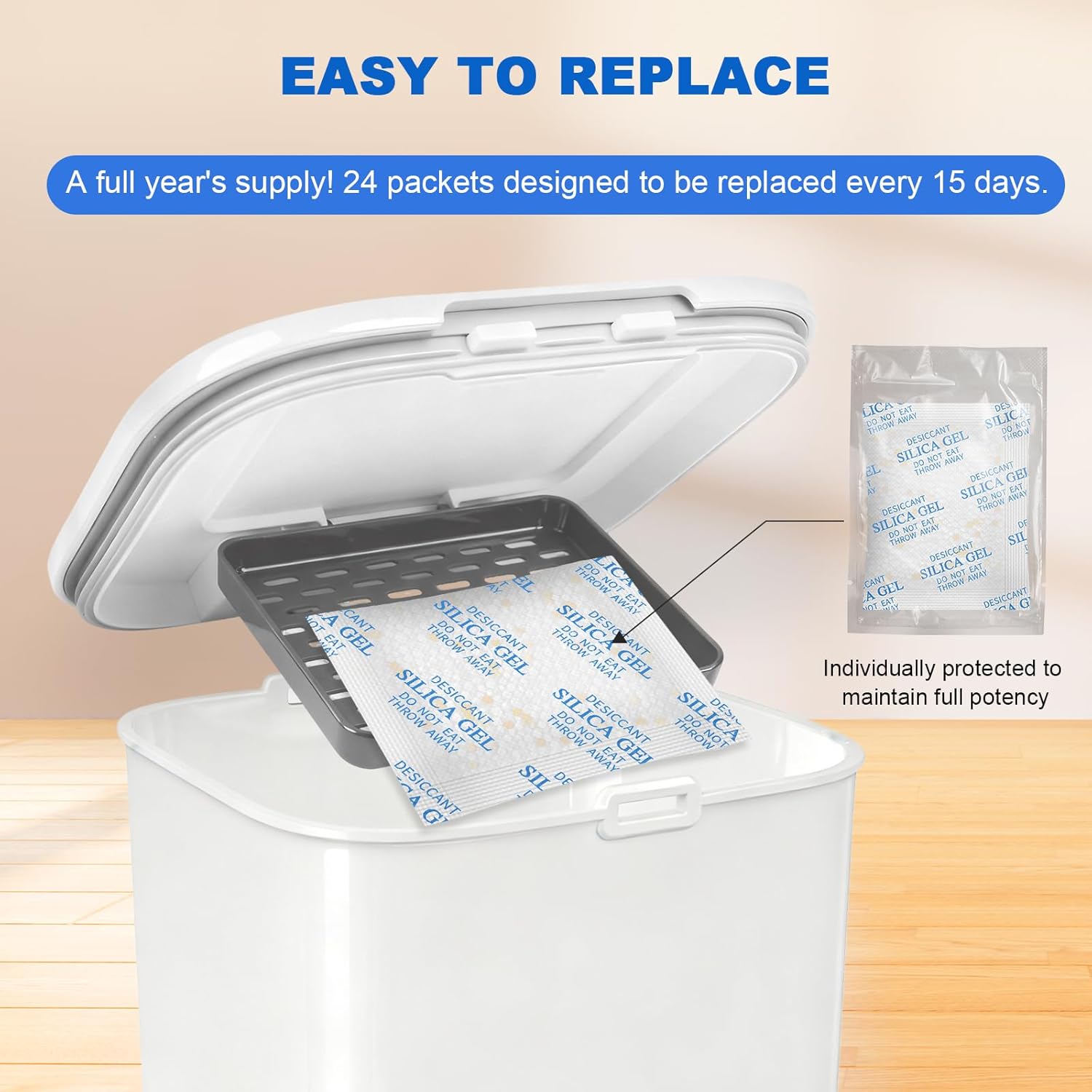 Pet Food Desiccant Bag for Most Smart Feeders, 24 Packs Replaced Desiccant Bags with Color Indicating for Automatic Cat Dog Feeder, Desiccant Bag Replacement