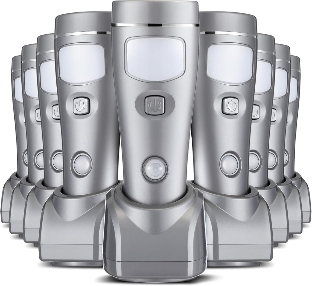 Enhon 9 Pack Rechargeable 4-in-1 LED Emergency Lights, Plug-in Flashlights with Motion Sensor Night Light, Auto-On Power Failure Light for Home, Hurricane, and Outage Supplies