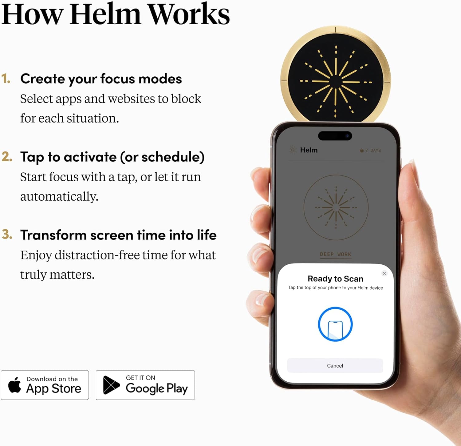 BestSelf Helm Focus Device – Premium NFC-Powered Phone Distraction Blocker Physical App Blocker Tool for Deep Work, ADHD Focus, and Screen-Free Productivity