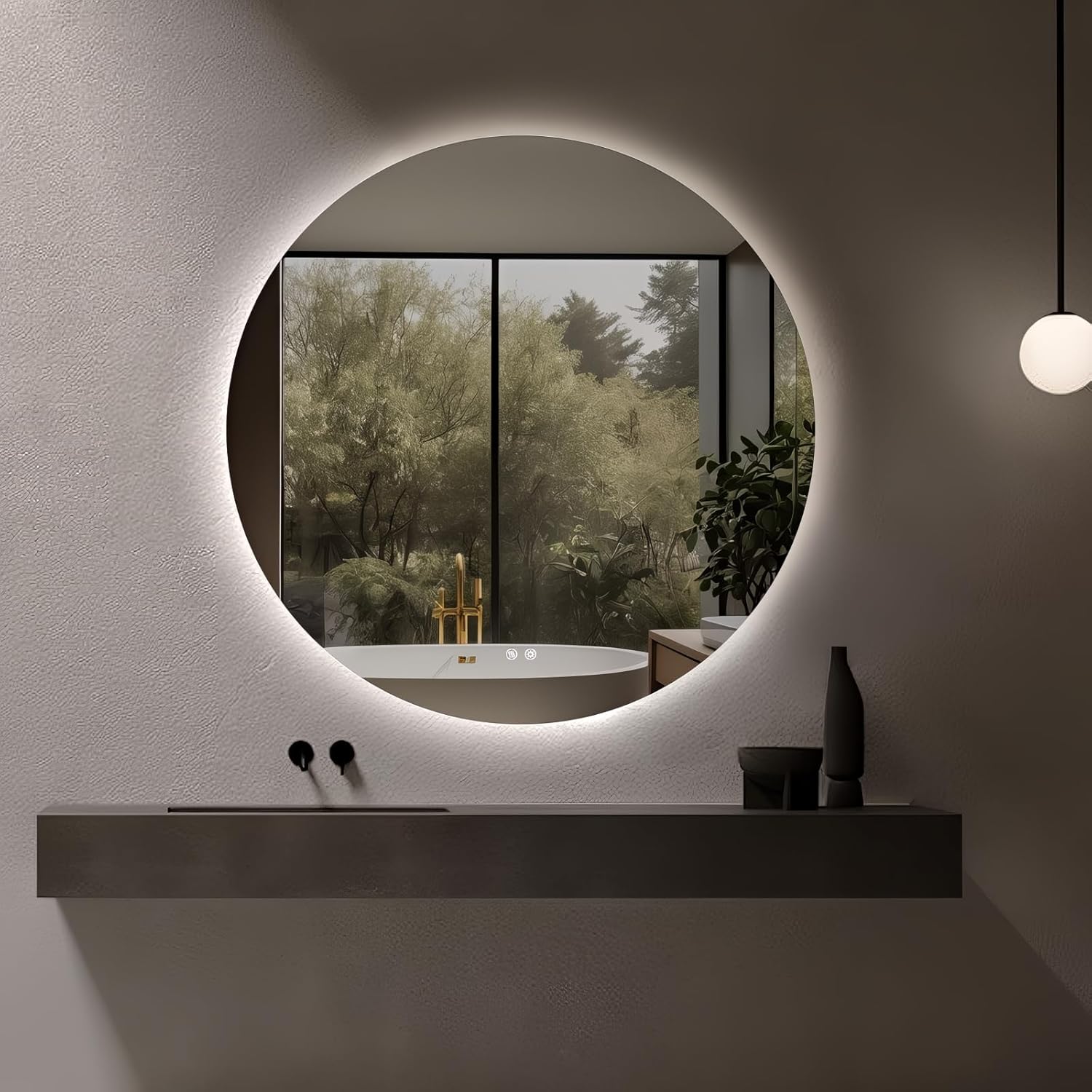 Niccy Round Led Mirror for Bathroom, 44" Circle Frameless Backlit Mirror wiht Light, Anti-Fog, 3 Colors, Waterproof, Memory Function