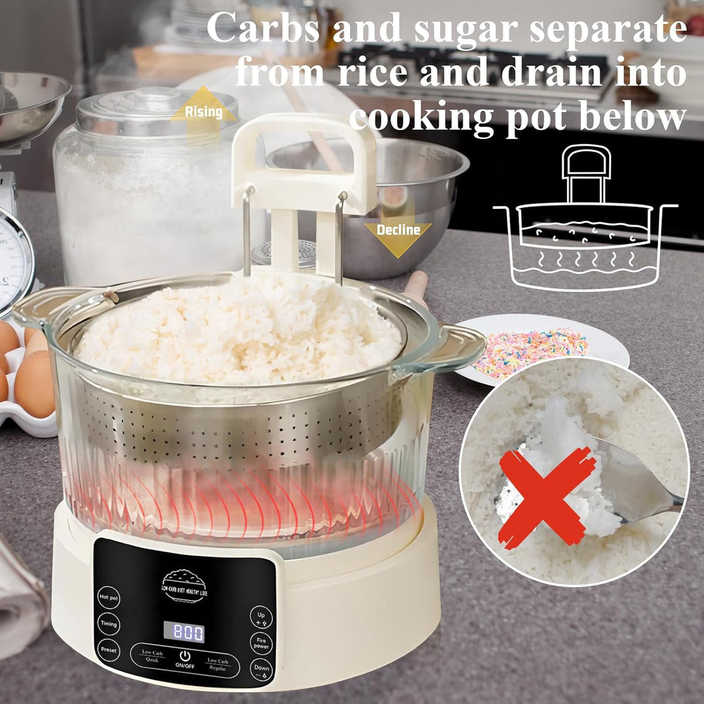 Low Carb Rice Cooker,3L Multifunction Smart Rice Cooker - 4H Keep Warm,Digital Display,Timer & Reservation Function,Suitable for Cooking,Simmering,Stewing,and Steaming(3L,Beige)