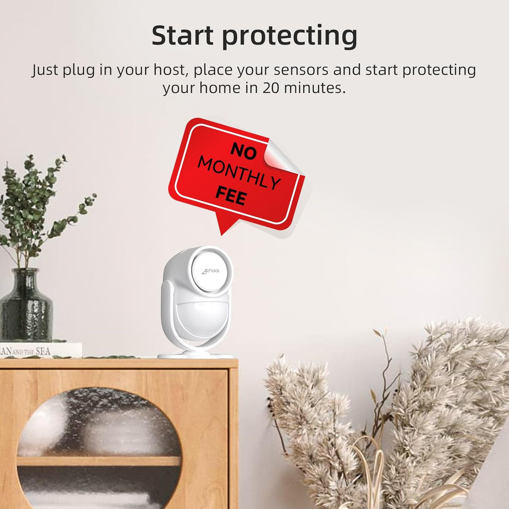 CPVAN Home Alarm System with PIR Motion Sensor, WiFi Wireless DIY Smart Door/Window Alarm for Home Security with Phone APP Alert 9 Pieces-Kit (Indoor PIR Alarm Host, 6 Door Sensors, 2 Remotes)