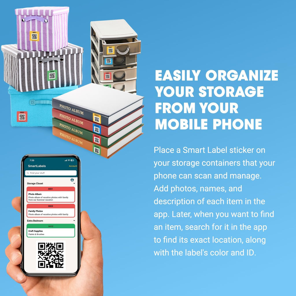SmartLabels | Small QR Code Stickers | Mini 1.5 x 1.5 inch QR Code Labels | Made in The USA | Multicolor Pack for Easy Inventory Management, Organization, and Packing Labels for Moving (Pack of 48)