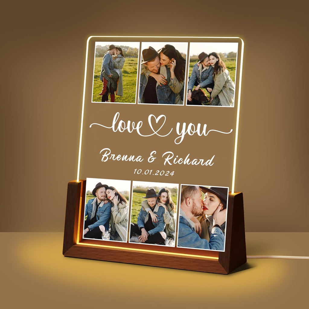 Personalized Birthday Christmas Gifts For Boyfriend Girlfriend Him Her Husband Wife, Custom Light Up Photo Frame Acrylic Plaque With Picture Name, Unique Anniversary Couple Gifts For Women Men