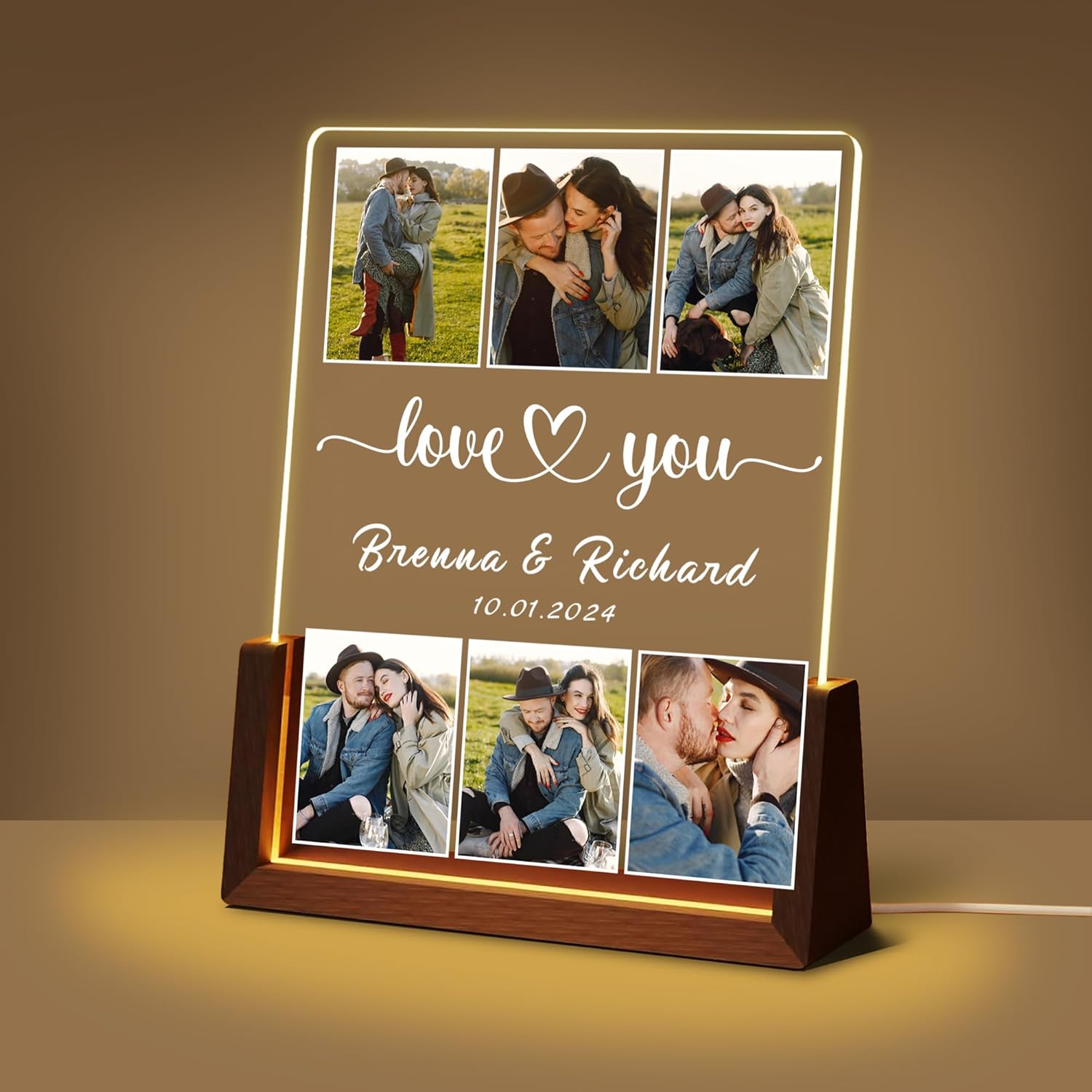 Personalized Birthday Christmas Gifts For Boyfriend Girlfriend Him Her Husband Wife, Custom Light Up Photo Frame Acrylic Plaque With Picture Name, Unique Anniversary Couple Gifts For Women Men