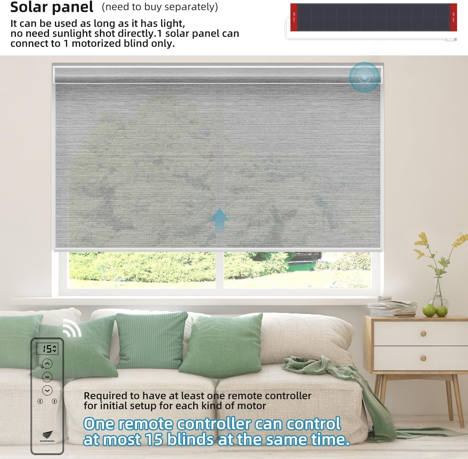 SmartWings Motorized Light Filtering Shades, Work with Homekit, Alexa SmartThings Google, 50% Blackout PVC Free Smart Blinds for Windows, Cordless Window Shades with Remote, Customized, Silver