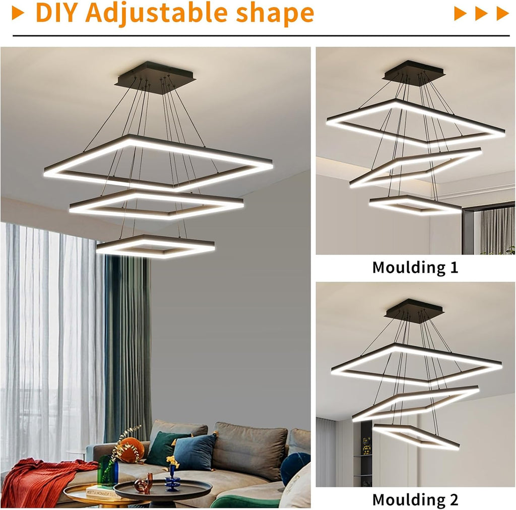 Ceiling Chandelierst, with Remote Control Dimmable 3 Color Mode & Brightness (Warm & Cool & Neutral Light) Ceiling Chandelier, Acrylic Anti-Flicker Dining Light Fixture for Kitchen