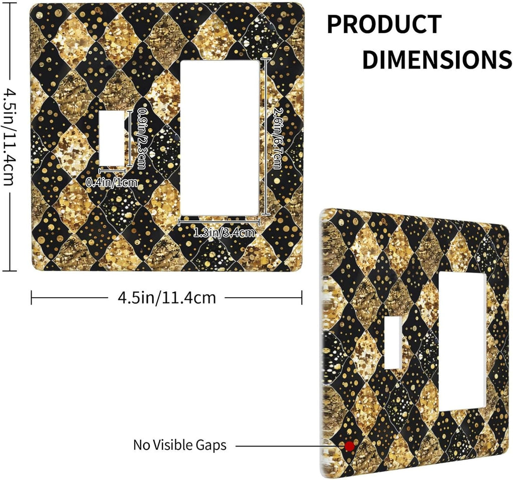 Gold Black Marble Geometric Plaid Glitter Outlet Covers 1 Toggle 1 Rocker Combination Light Switch Cover Plate Decorative Wall Plate Electrical Switch Plates for Bedroom Bathroom Decor