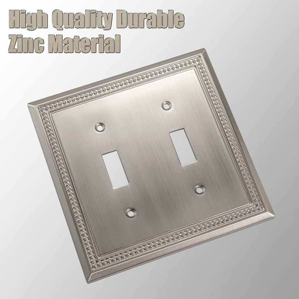 Henne Bery Sunken Pearls Heavy Duty Decorative Wall Plate Switch Plate Outlet Cover (Double Toggle, Satin Nickel)